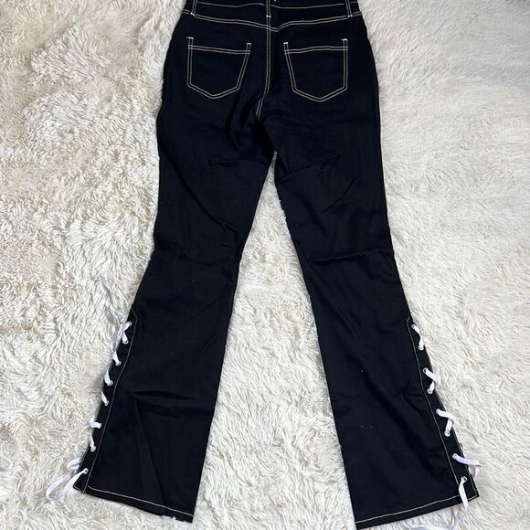 Hot Topic Denim high rise carpenter lace up wide leg pants Size Large - Picture 6 of 6
